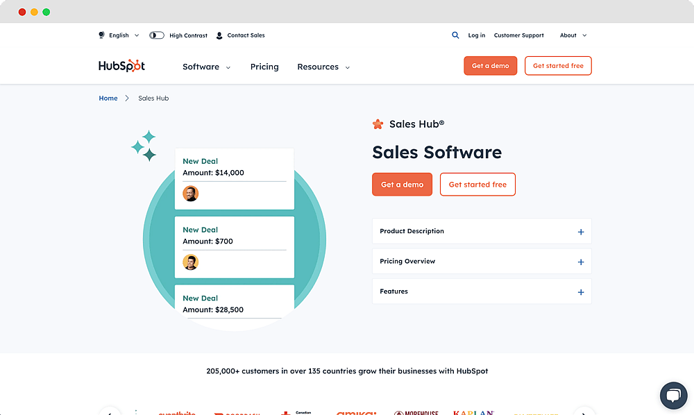 Die Homepage von HubSpot CRM