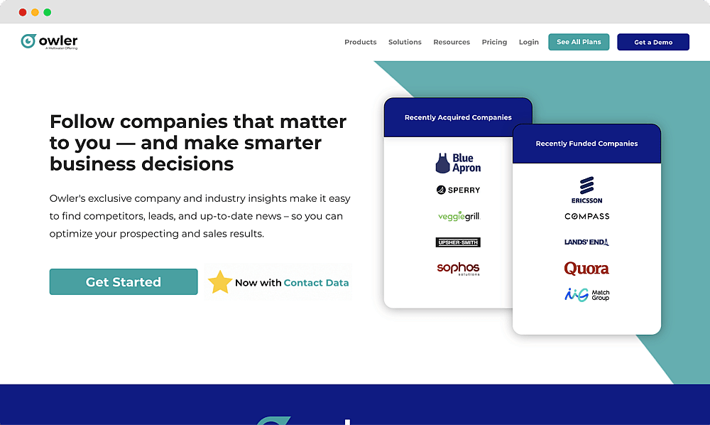 Die Homepage von Owler