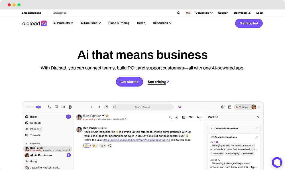 Die Homepage von Dialpad