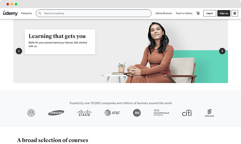 A página inicial da Udemy