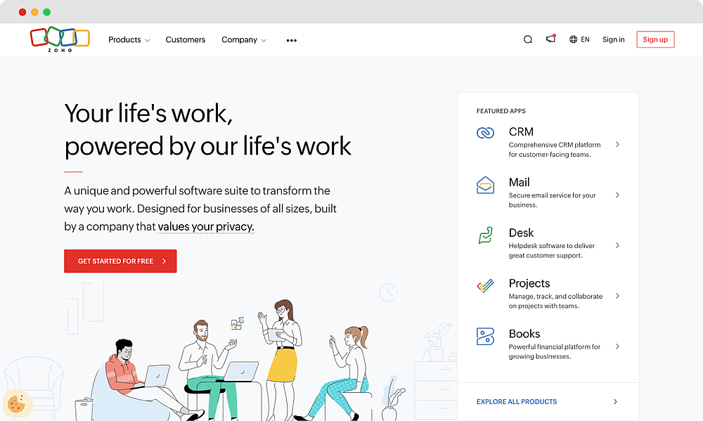 A página inicial do Zoho Recruit