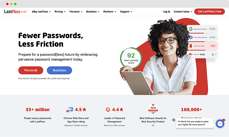 A página inicial do LastPass