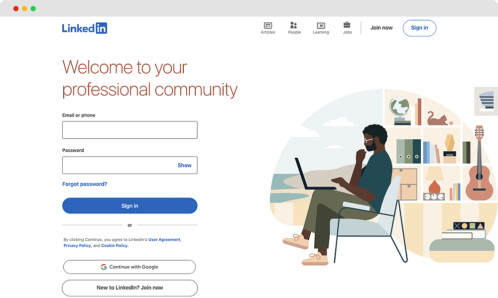 A página inicial do LinkedIn