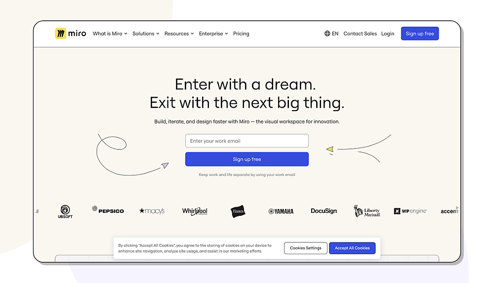 The homepage of Miro