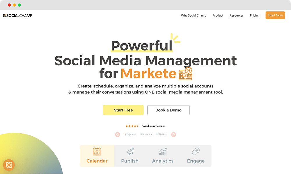 The homepage of Social Champ