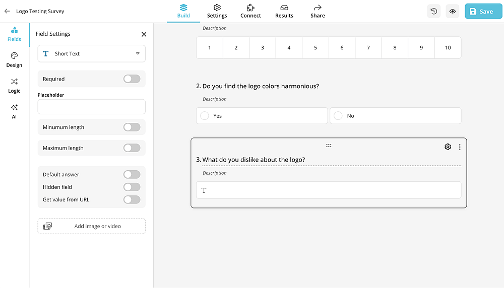 Add your questions and edit your survey