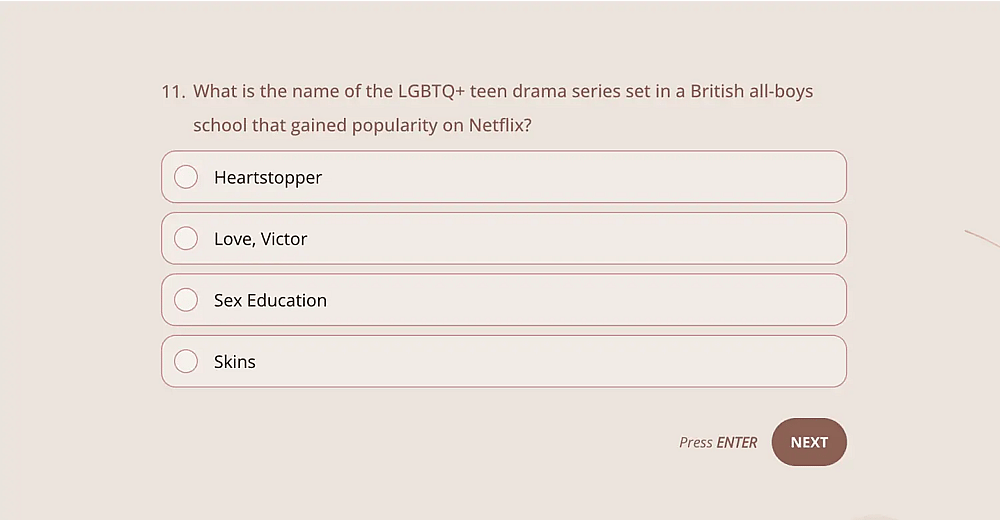 Uma pergunta de quiz pop LGBT