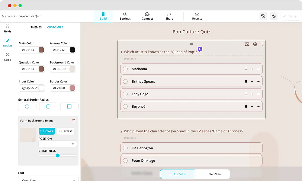 Estilize o seu quiz