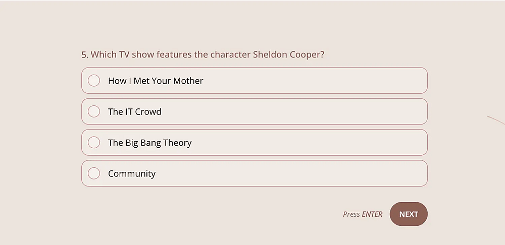 Uma pergunta de quiz sobre programas de TV
