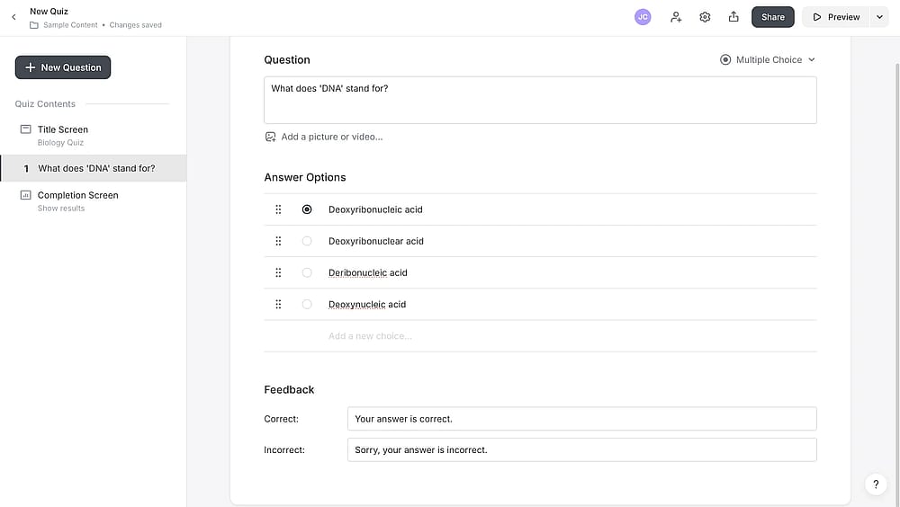 Workspace of iSpring QuizMaker