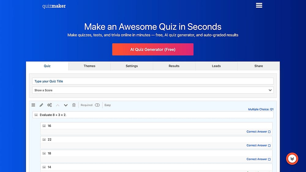 Workspace of QuizMaker