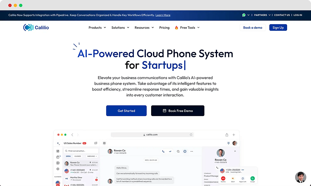 The homepage of Calilio