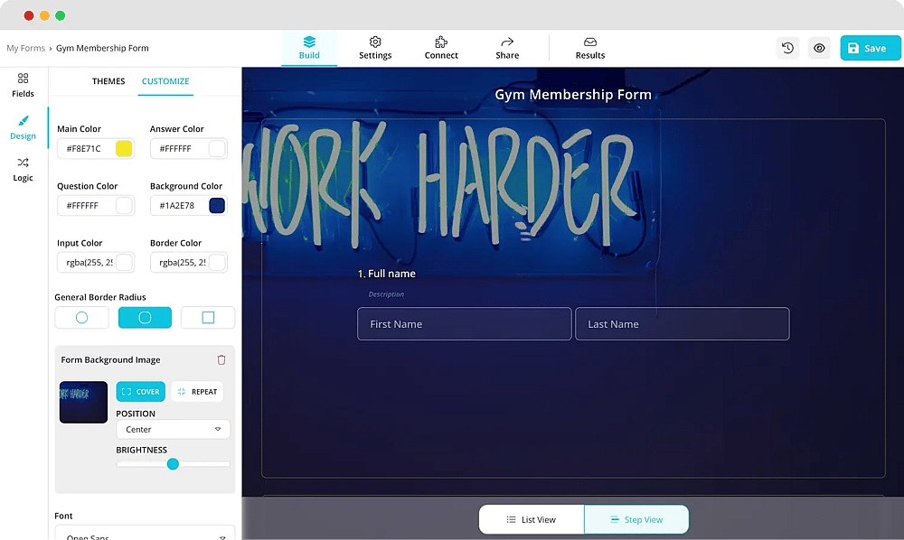 Change the gym membership form’s design