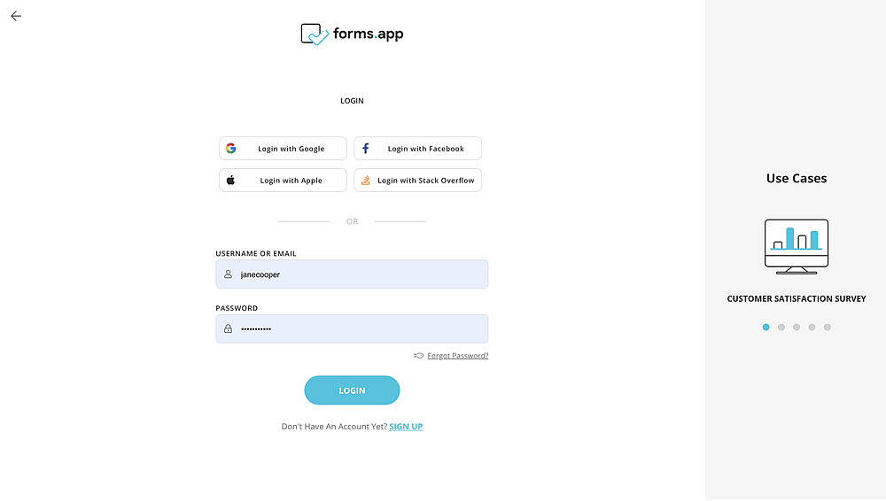 Log in to your forms.app account