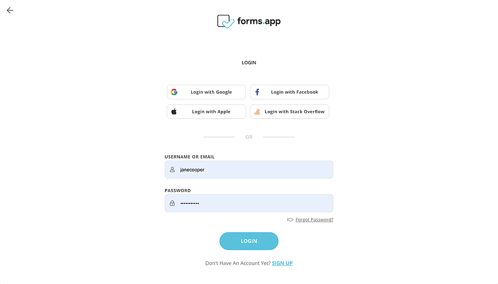Sign in to forms.app or create an account