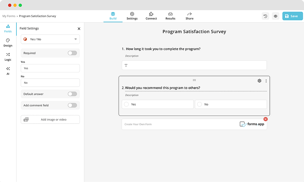 Adding a custom question to a program satisfaction survey