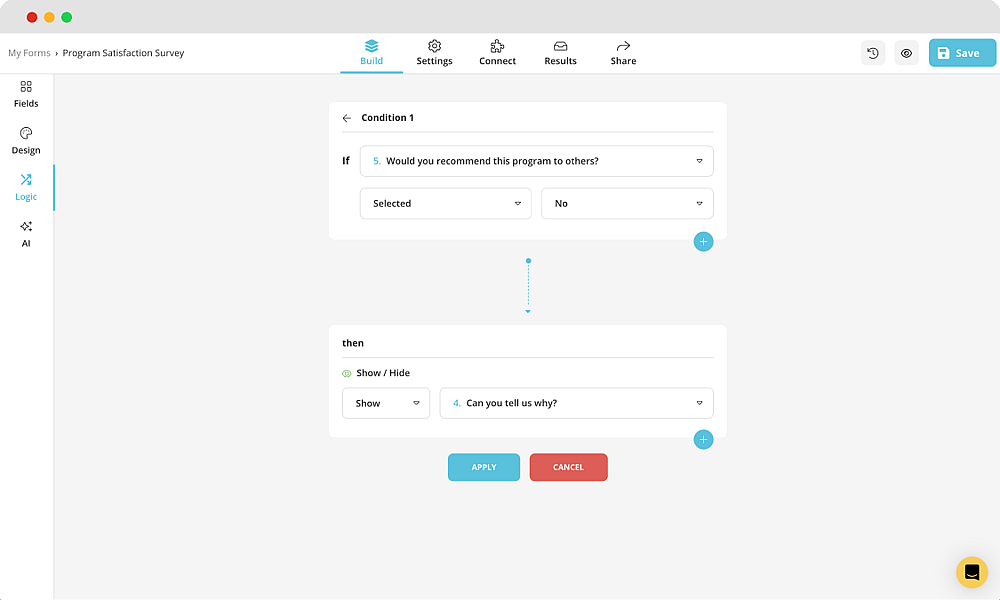Adding a specific conditions for your survey questions