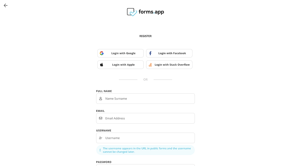 Register or log in to forms.app