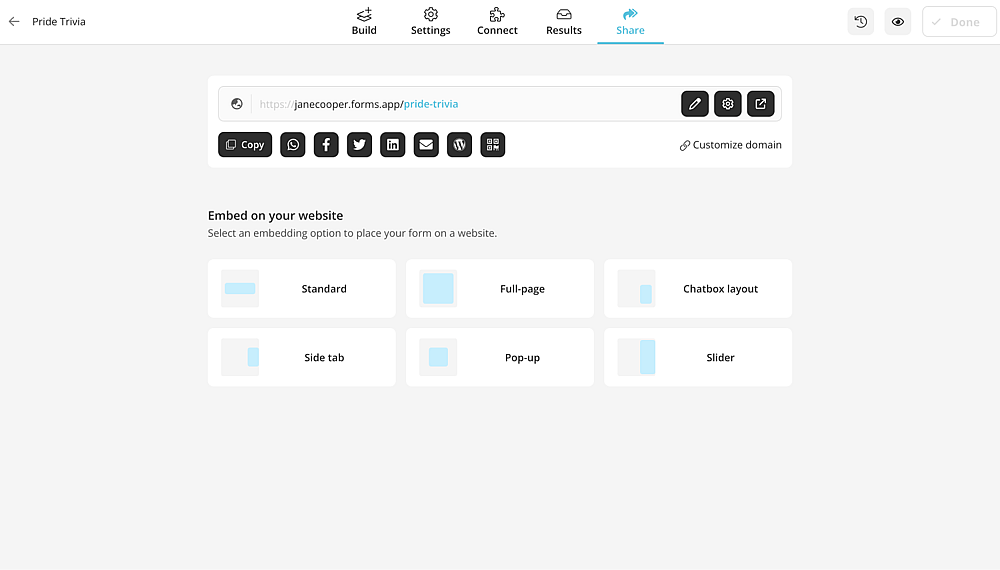 Preview and share your quiz