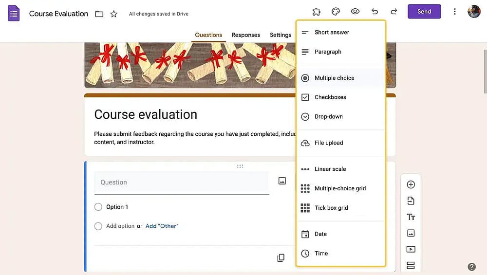 Verwenden Sie verschiedene Fragetypen für Ihr Formular