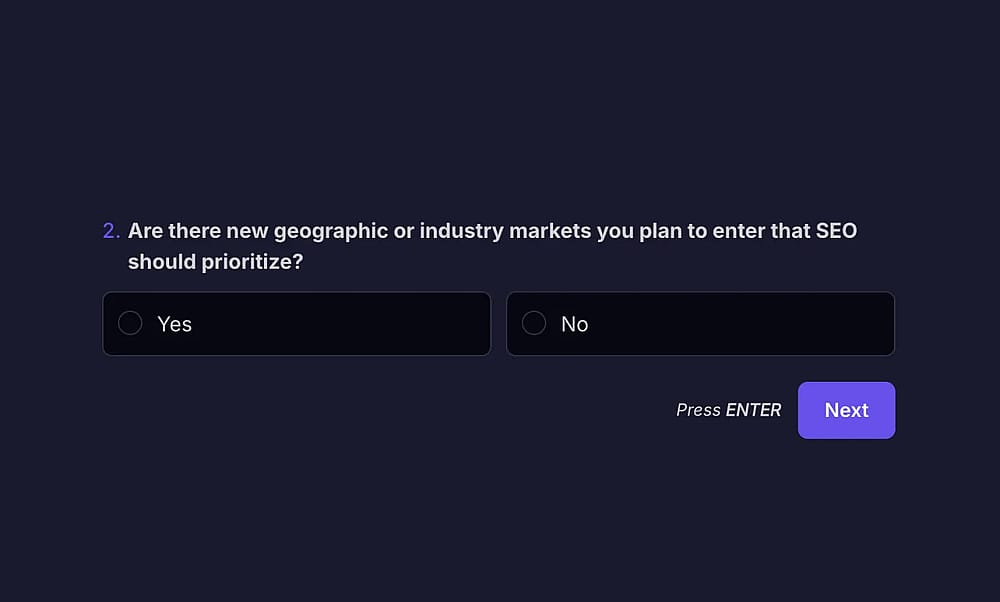 An example SEO question about a business objective