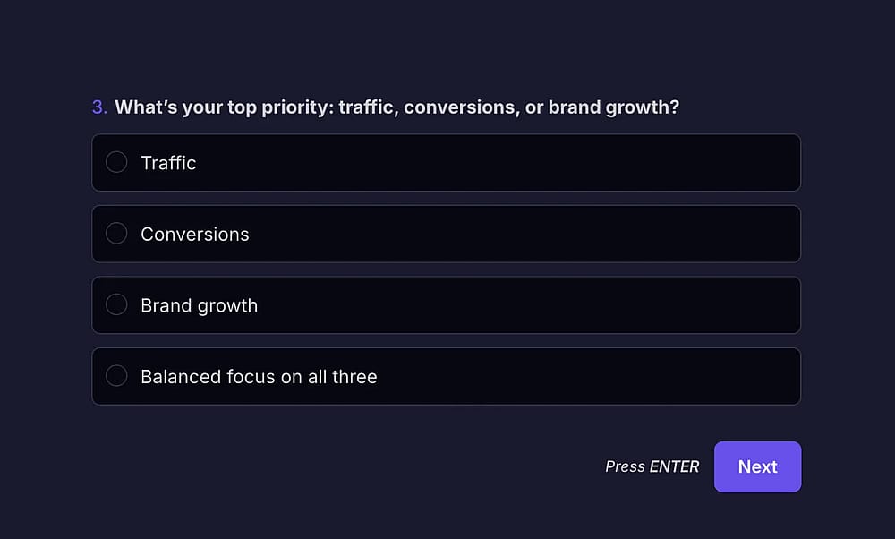An example SEO question for KPI