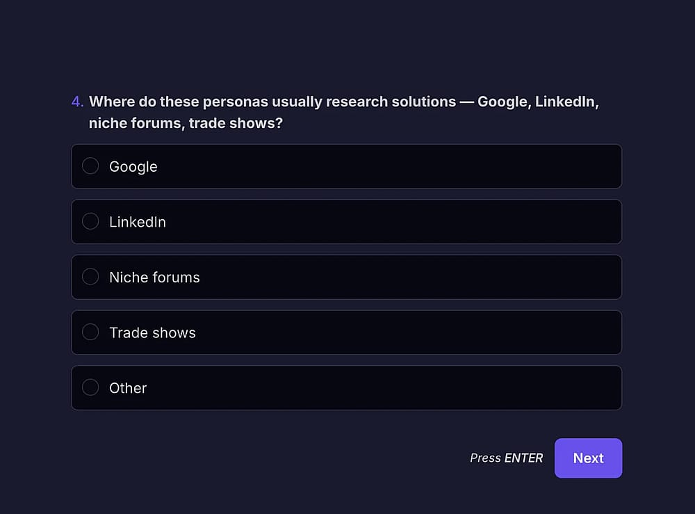 An example SEO question for defining buyer personas