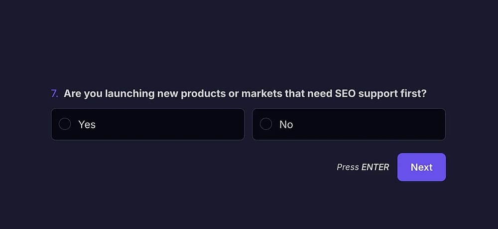 An example question for identifying primary SEO objectives