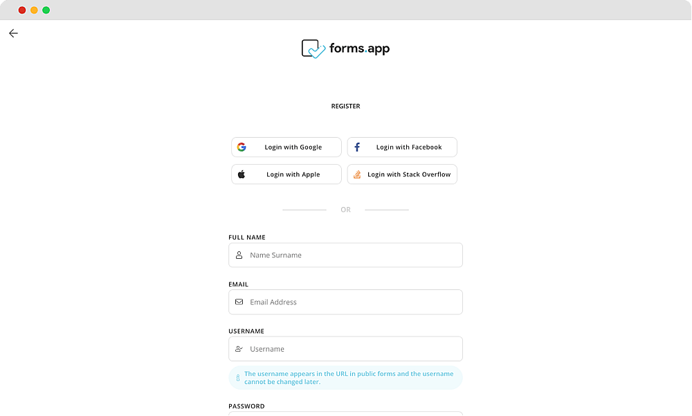 Create a forms.app account or log in