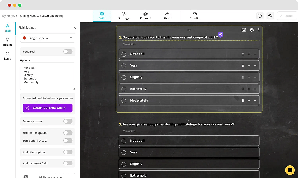 Personalize as perguntas