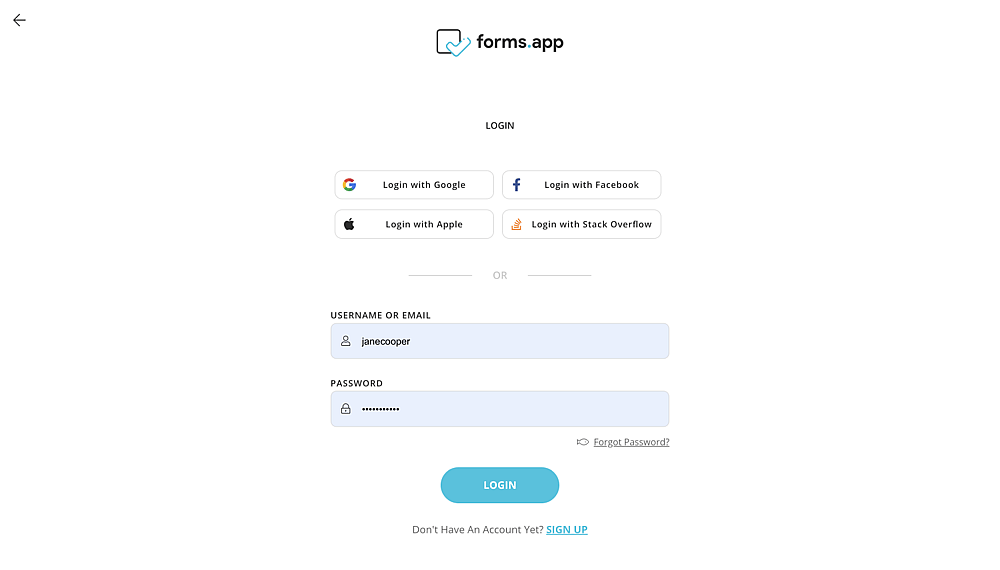 Create an account or log in to forms.app