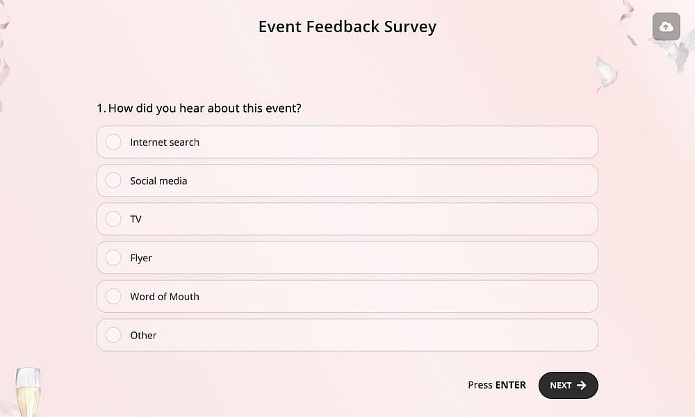 A general event satisfaction survey question about the discovery of the event