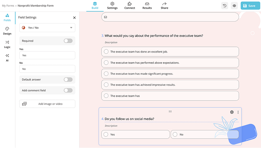 Add your non-profit survey questions