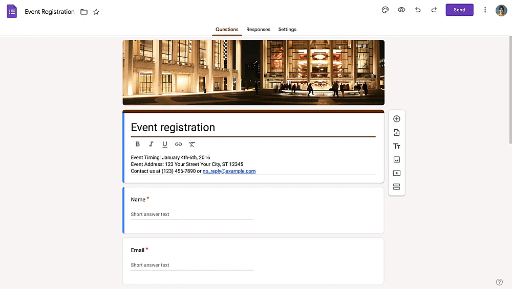 Plantilla de inscripción a eventos de Google Forms