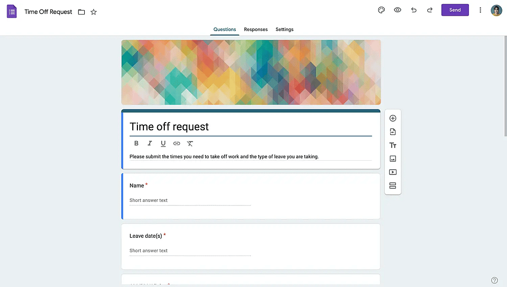 Plantilla de formulario de solicitud de tiempo libre en Google Forms