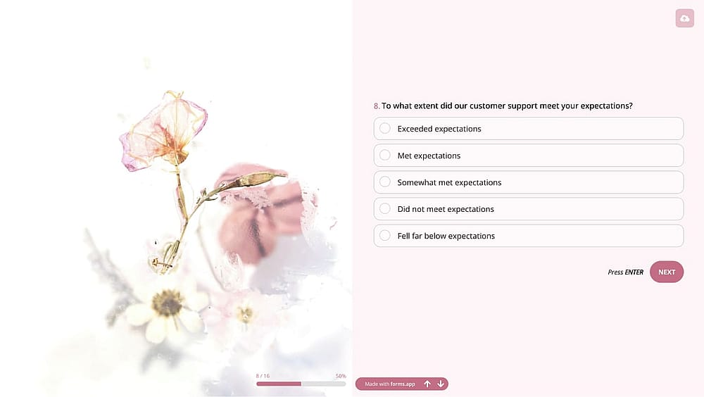A pop-up survey question to measure CSAT