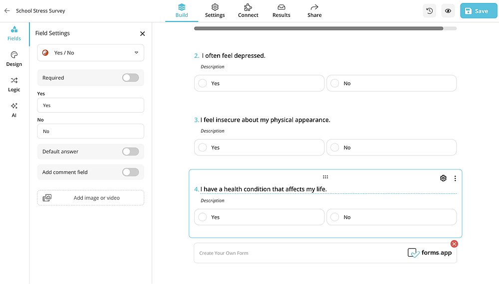 Add your stress survey questions