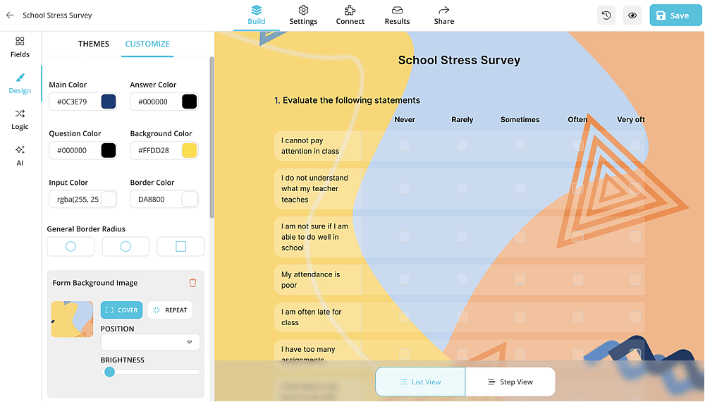 Customize your school stress survey