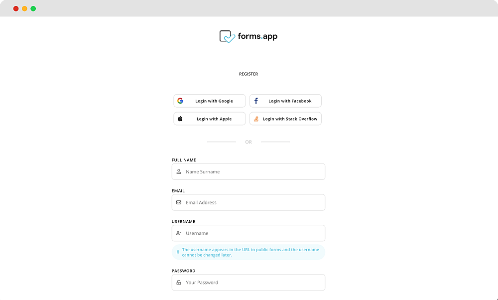 Criando uma conta no forms.app