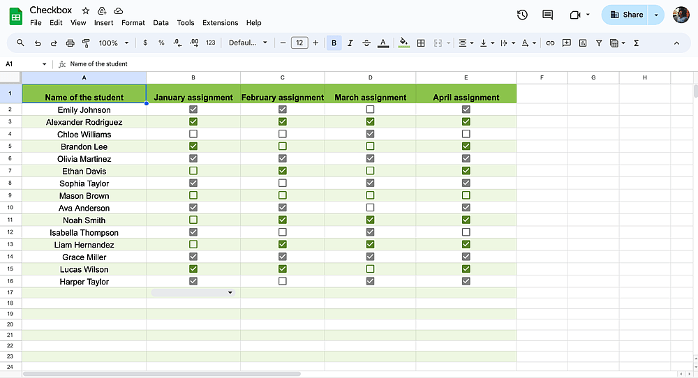 Adicionar caixas de seleção no Google Sheets