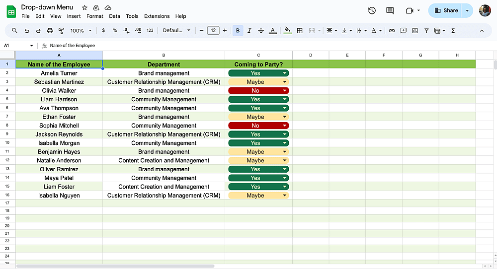 Adicionar um menu suspenso no Google Sheets