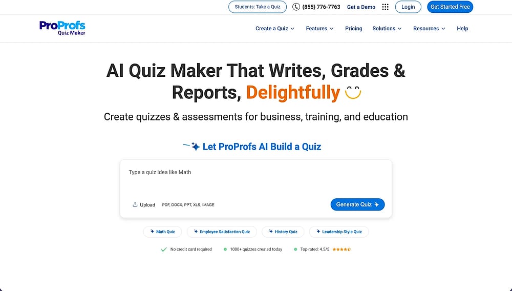 Workspace of ProProfs Quiz Maker