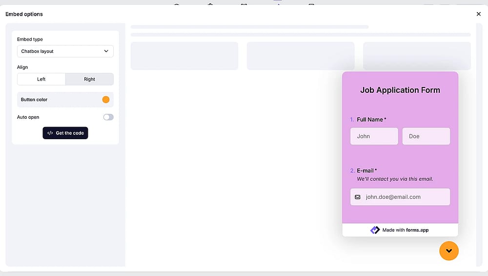 Choose the chatbox embedding option