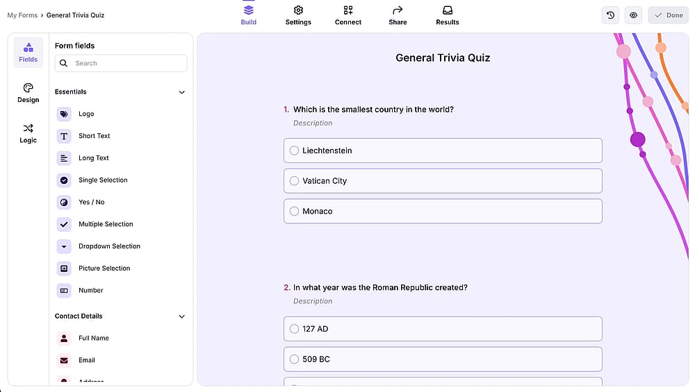 Workspace of forms.app