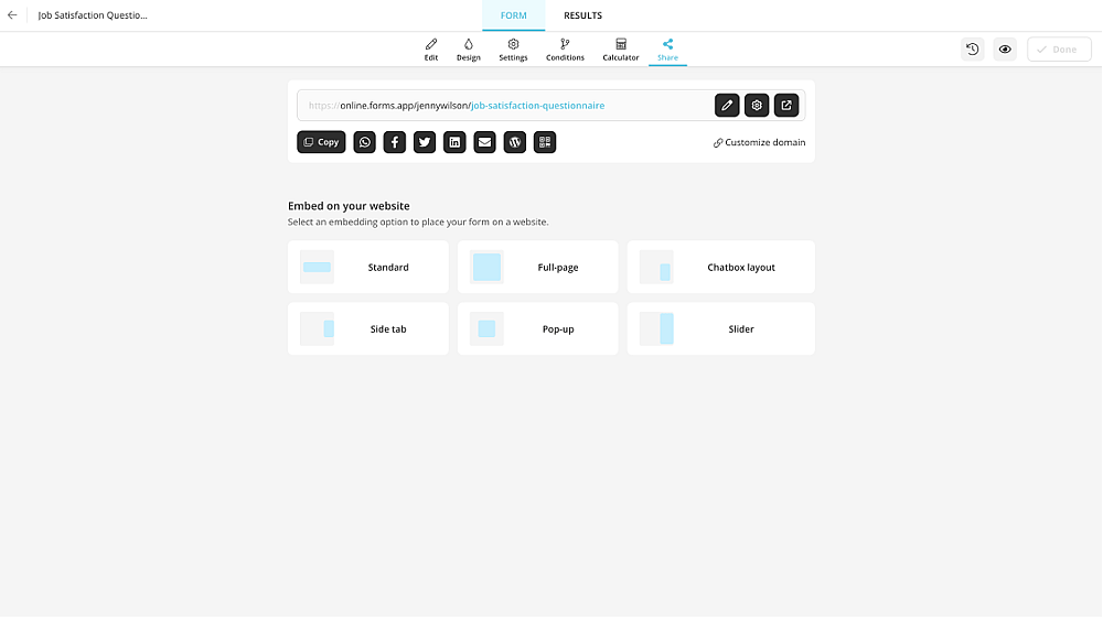 Choose a sharing option for your questionnaire