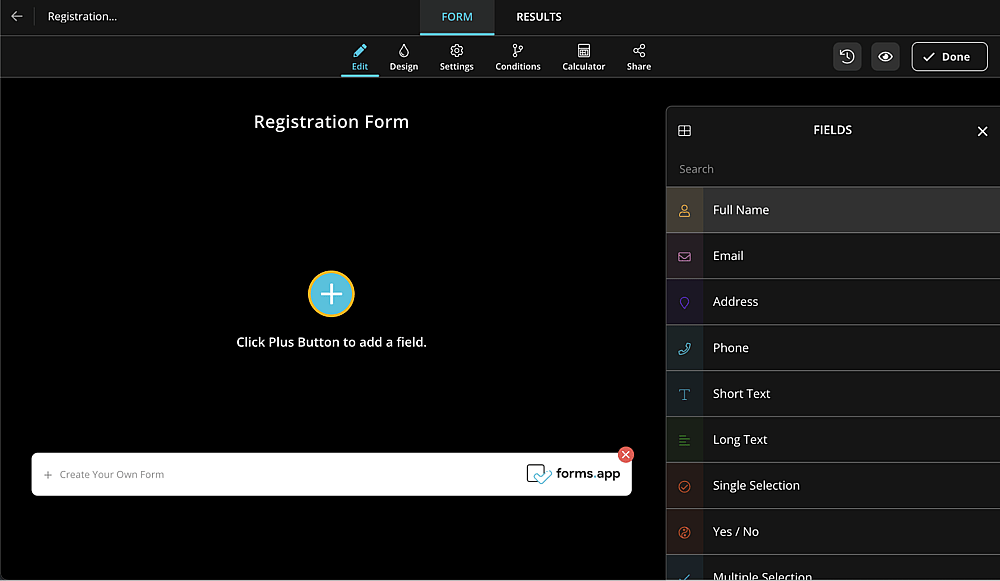 Add form fields and questions to your registration form