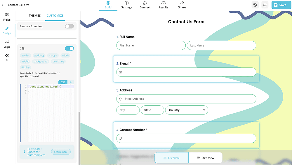 Adding CSS properties to form fields