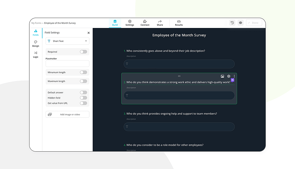Add your survey questions
