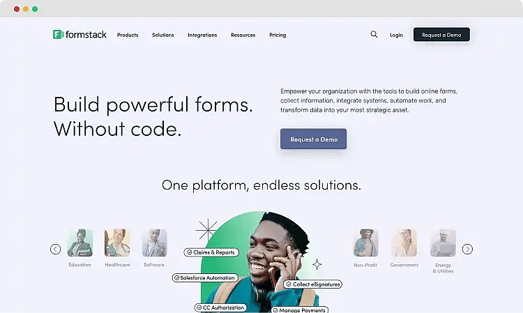 La página de inicio de Formstack