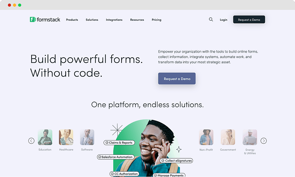 The home page of Formstack